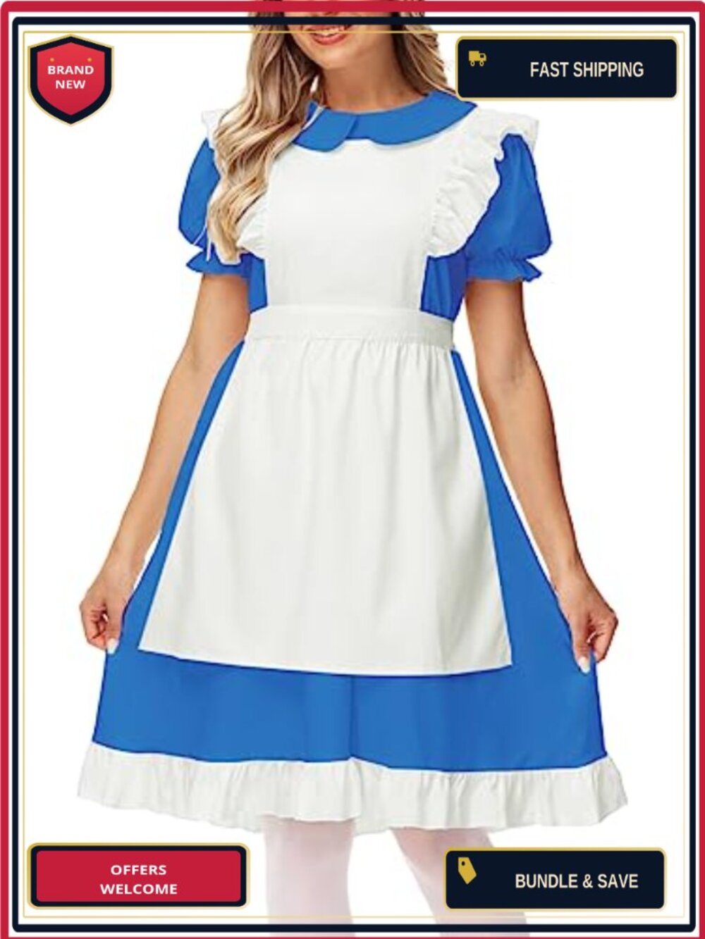 Women's Halloween Maid Princess Costume Dress with Apron Cosplay Party